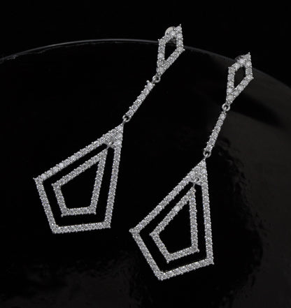 Stud Dangle Moissanite Earrings for Women, 925 Sterling Silver Long Earrings, Round Stone Earrings, White Moissanite Wedding Bridal Jewelry