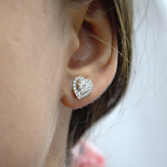 Heart Diamond Solitaire Halo Pendant, Lightweight Diamond Pendant, 18k White Gold Bridal Jewelry, Solid Gold Pendant with Chain for Gift