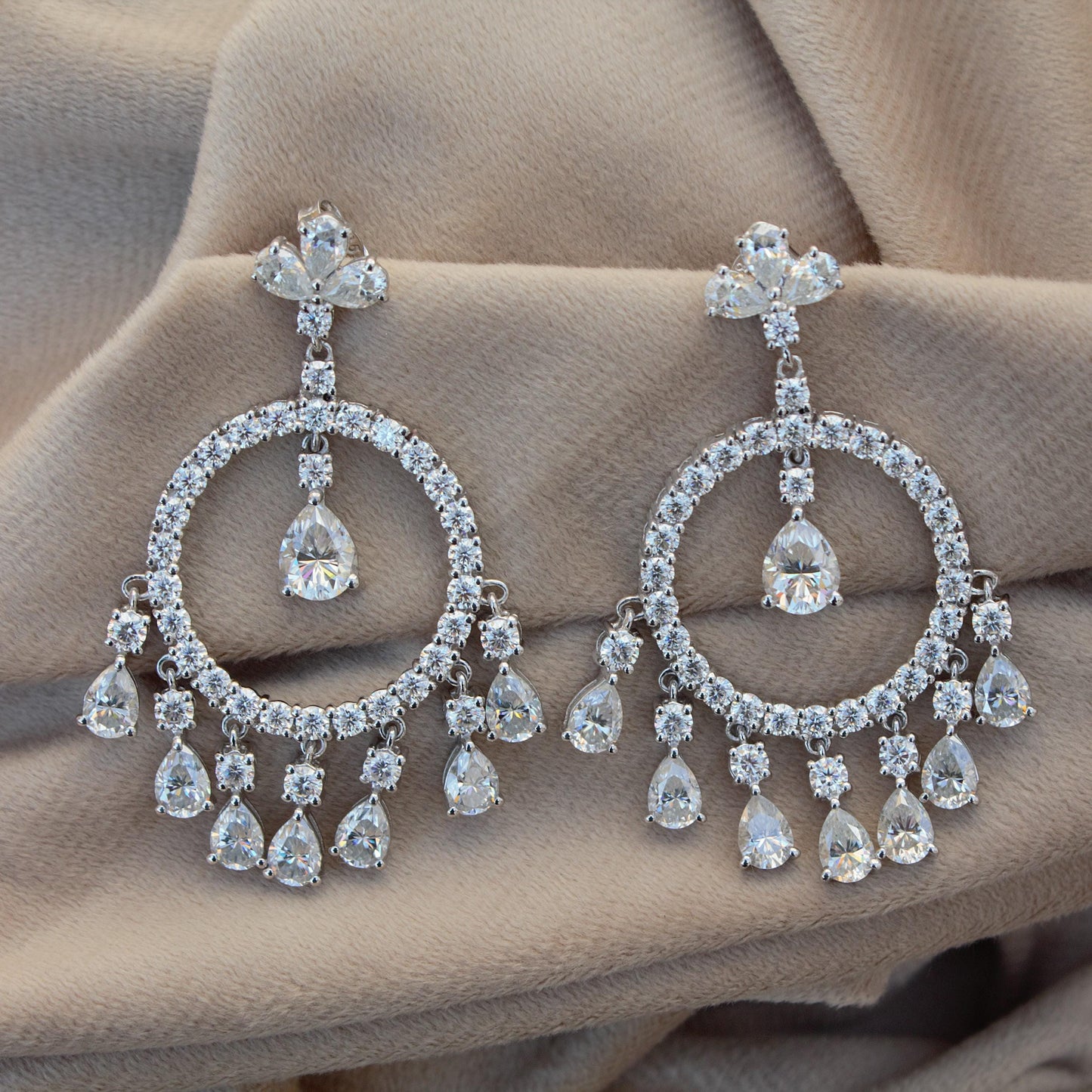 Moissanite Dangle Earrings, Dangling Earrings For Her, 925 Sterling Silver Jewelry, Elegant Moissanite Silver Dangle Earring, Gift For Wife