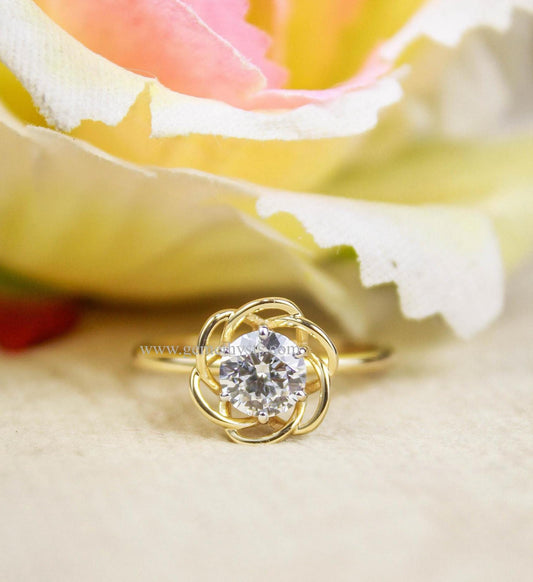 Lab Grown Diamond Solitaire Ring, 14K/18K Gold Ring, Flower Shape Anniversary Ring, 6 MM Round Diamond Ring, Gold Diamond Jewelry 0.75 Carat