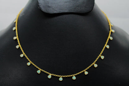 Opal Heart Necklace, Dainty Opal Jewelry, October Birthstone Necklace, 925 Sterling Silver Necklace for Women, Minimalist Necklace For Gift