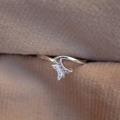 Butterfly Design CZ Ring, Small & Dainty Silver Ring, 925 Sterling Silver Cubic Zircon Ring, Minimalist Butterfly Jewelry, Silver Thin Ring