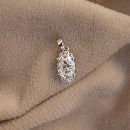 Oval Cut Moissanite Solitaire Pendant, Prong Set Minimalist Pendant, 925 Sterling Silver Dainty Jewelry for Her, Silver Charm Pendant Gift