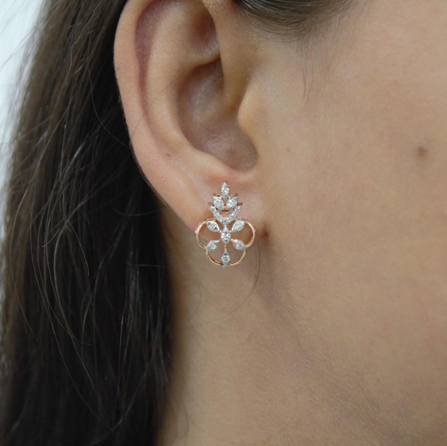 18k Solid Rose Gold Necklace Set, Real Diamond Jewelry Set for Her, Diamond Necklace with Stud Earrings, IGI Certified Jewelry Birthday Gift