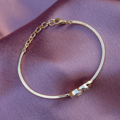 Heart Shape Natural Diamond Gold Bracelet, 14K Solid Gold Adjustable Bracelet, 0.14 Carat Natural Diamond Gold Cuff Bracelet For Girlfriend