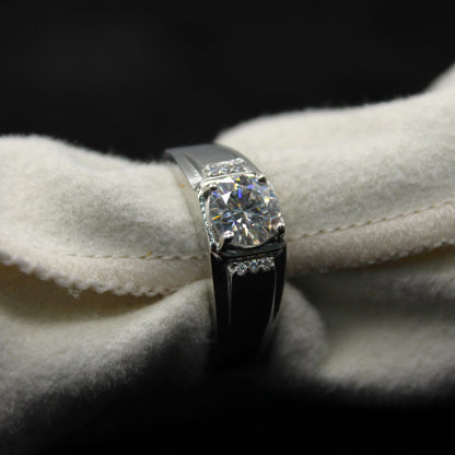 Men's Moissanite Silver Ring, 925 Sterling Silver Ring, VVS Moissanite Engagement Ring, Round Cut Ring, Perfect Anniversary Gift For Him