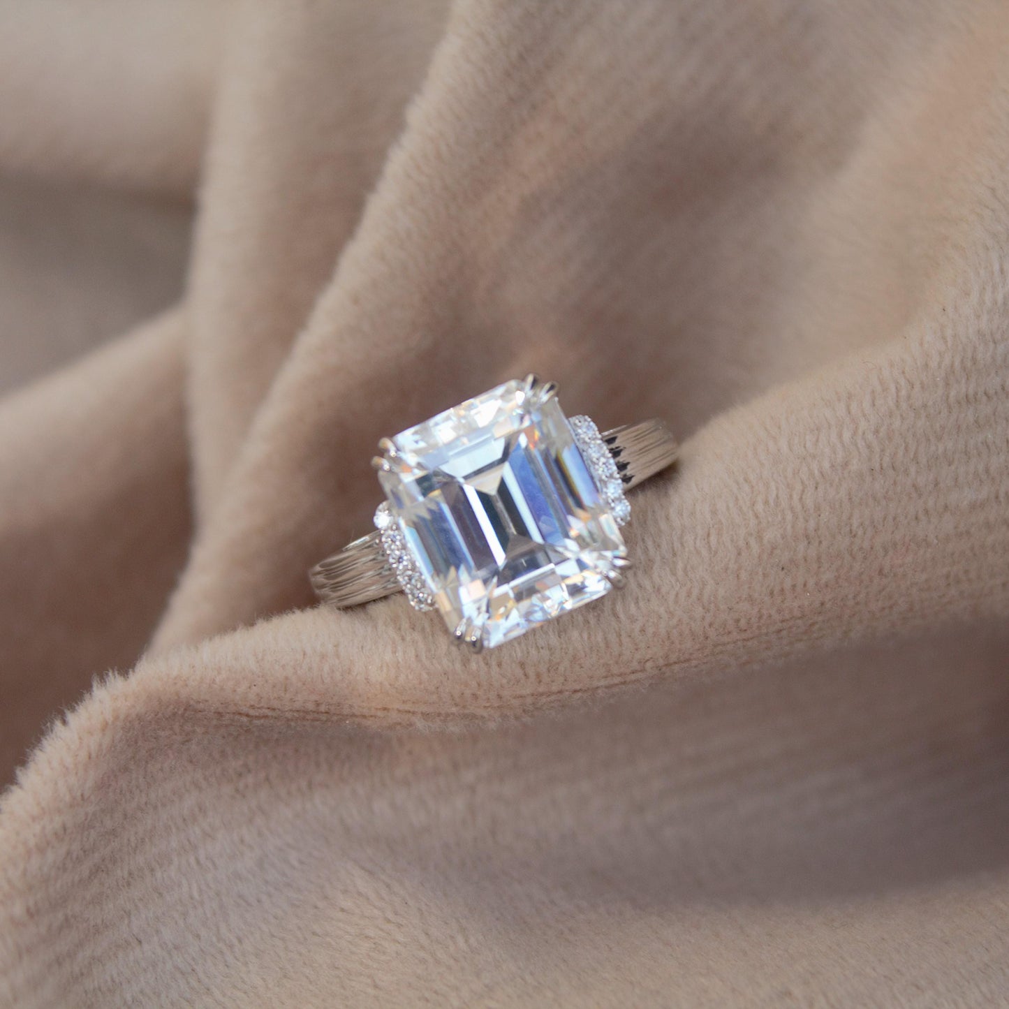 Delicate Emerald Cut Moissanite Ring, Statement Silver Ring, 925 Sterling Silver Ring for Men, Engagement Ring, Solitaire Prong Set Ring