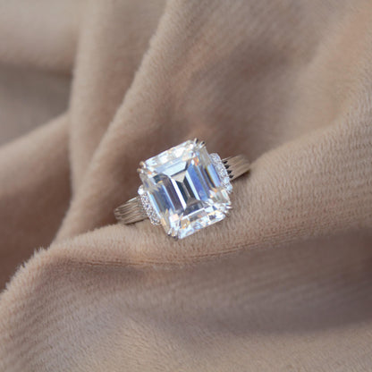 Delicate Emerald Cut Moissanite Ring, Statement Silver Ring, 925 Sterling Silver Ring for Men, Engagement Ring, Solitaire Prong Set Ring