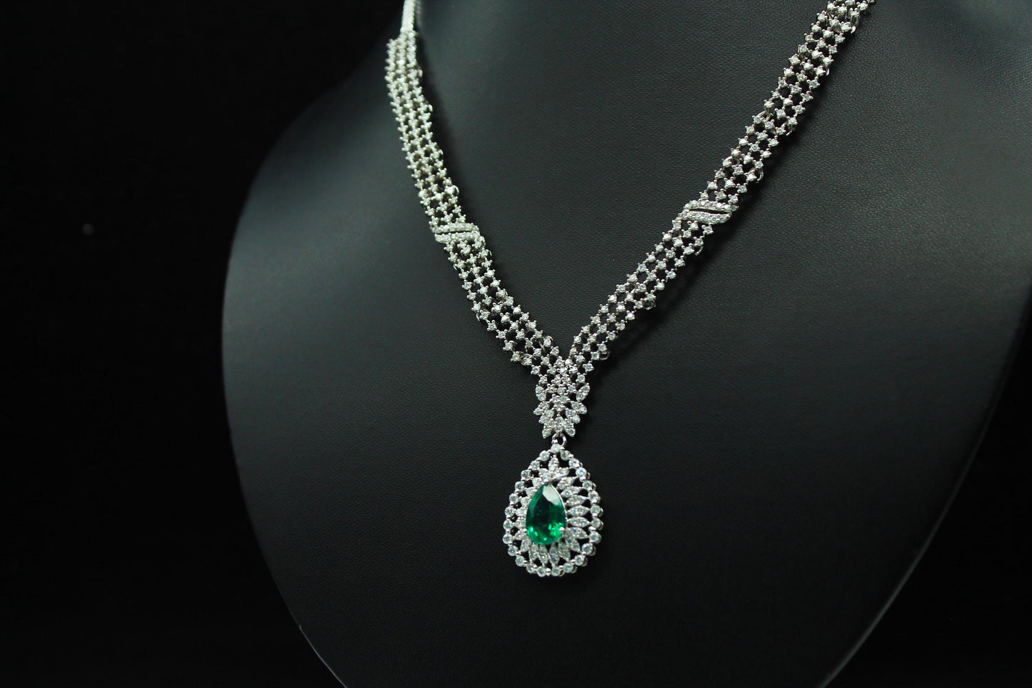 Emerald & Moissanite Necklace Earrings Set, 925 Sterling Silver Necklace, Anniversary Gift, Designer Jewelry, Wedding Necklace Set for Bride