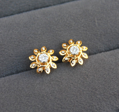 18K Solid Yellow Gold Real Diamond Jewelry Set, IGI Certified Diamond Necklace and Earrings, Floral Design Jewelry for Women, Ready to Ship