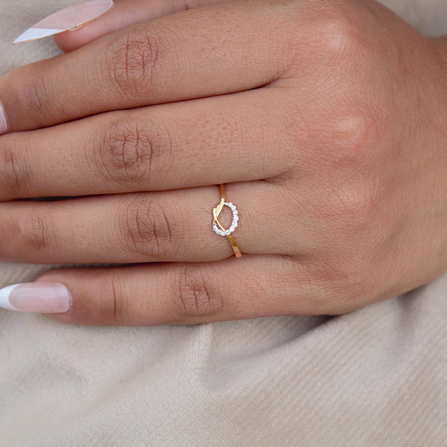 Natural Diamond Gold Knot Ring, Elegant Gold Ring, H - I Color With SI Clarity Natural Diamonds Stacking Ring, Propose Ring for Her