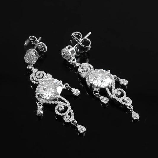 Moissanite Dangle Earrings, 14K Solid White Gold Earrings, Handmade Designer Jewelry, Wedding Earrings, Perfect Anniversary Gift for Her