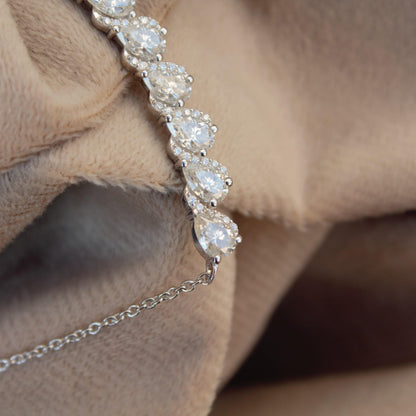 Colorless Moissanite Pear Necklace, 925 Sterling Silver Chain Necklace, Lightweight Travel Jewelry, Minimalist Silver White Stone Necklace