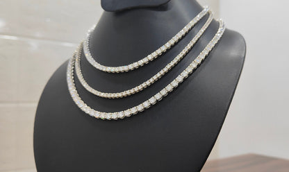 Moissanite Silver Necklace, Iced Out Necklace Chain, 3 MM Moissanite Tennis Necklace, Encrusted Cuban Necklace, Wedding Jewelry for Women