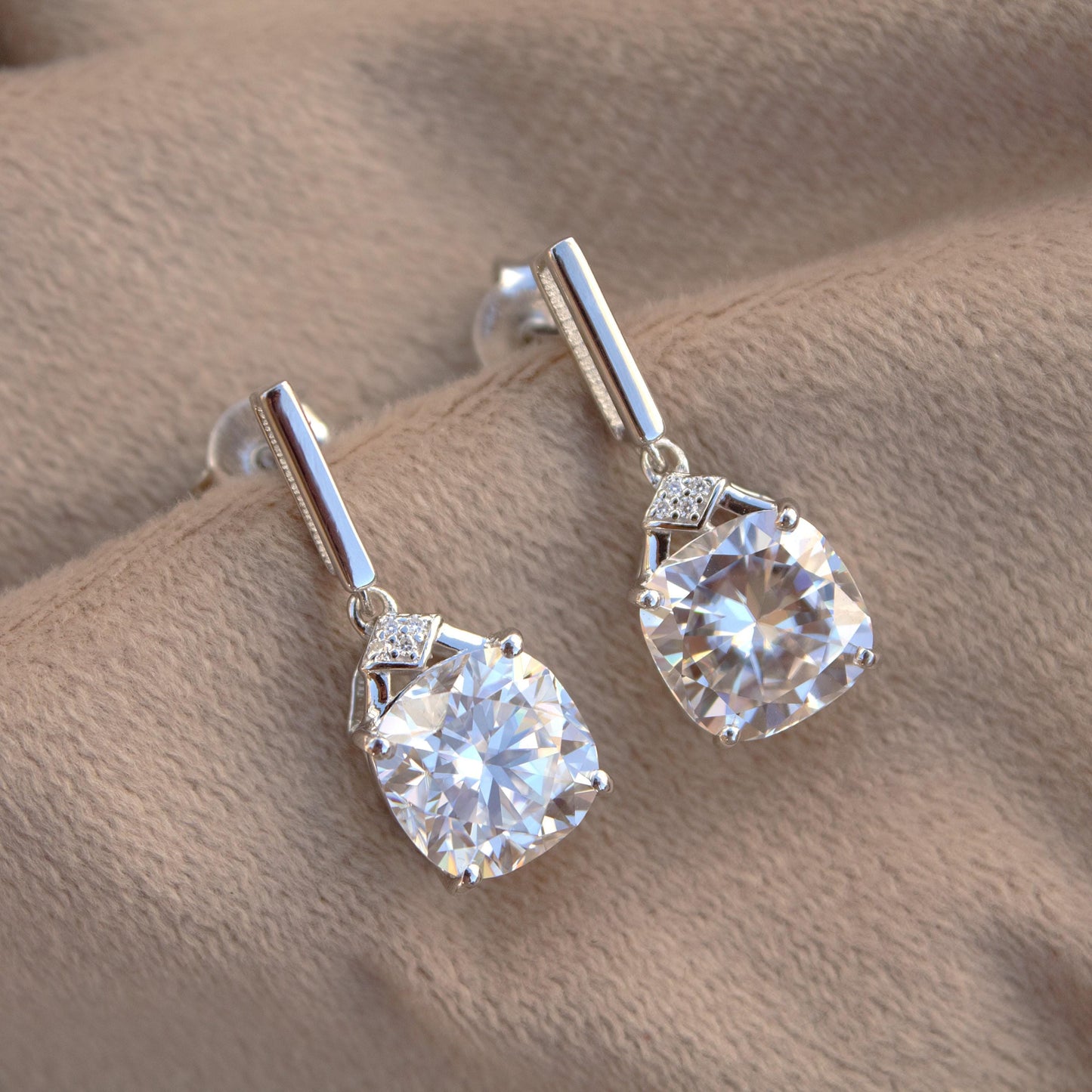 Solitaire Cushion Shape Dangle Earrings, Moissanite 925 Sterling Silver Earrings for Women, Vintage Handmade Earrings, Silver Gift for Wife