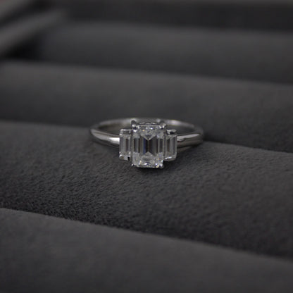 Emerald Cut Moissanite White Stone Ring, 925 Sterling Silver Statement Ring for Bride, Wedding/Engagement Silver Ring, Valentines Day Gift