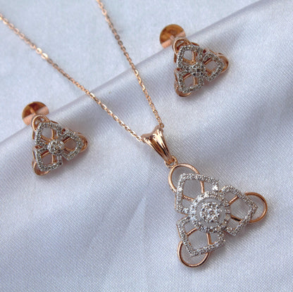 Rose Gold Diamond Jewelry Set, 18k Gold IGI Certified Diamond Pendant Earrings Set, Chain Pendant Necklace with Stud Earrings, Diamond Gift