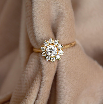 Lab Grown Diamond HPHT Gold Floral Ring, 14K Solid Gold EF/VVs Diamond Ring, Real Gold Jewelry, Ready to Ship, Anniversary Gift For Wife US7