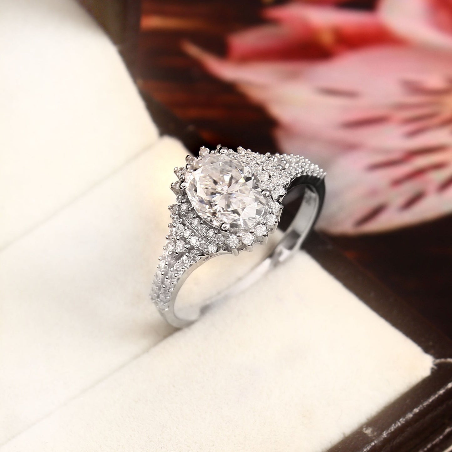 Lab Grown Diamond Ring, Solitaire Ring, Oval Cut Ring for Her, Designer Wedding Ring, Half Eternity Engagement Ring, Designer Gold Jewelry