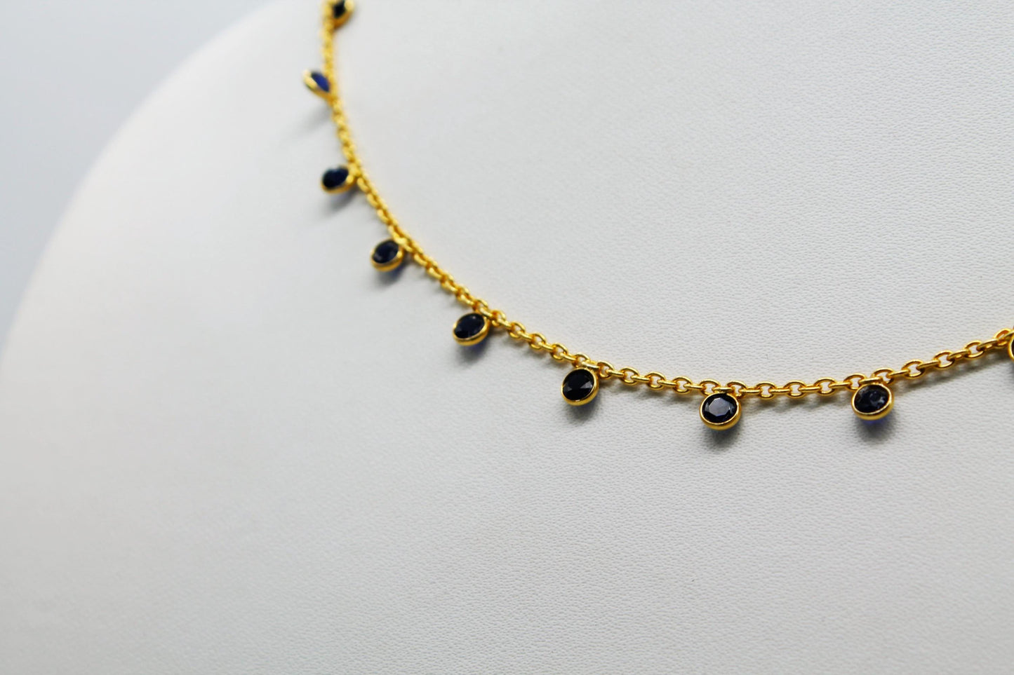 Blue Sapphire Charm Necklace and Bracelet, 925 Sterling Silver Chain Necklace, Bezel Necklace Bracelet Set, Adjustable Chain Necklace