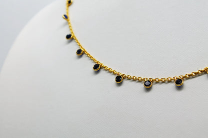 Blue Sapphire Charm Necklace and Bracelet, 925 Sterling Silver Chain Necklace, Bezel Necklace Bracelet Set, Adjustable Chain Necklace