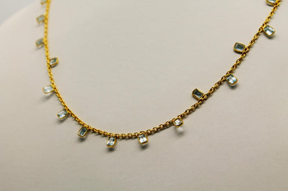 Natural Blue Topaz Necklace, Minimalist Necklace, 925 Sterling Silver Chain Necklace, Blue Gemstone Charm Necklace, Silver Necklace For Gift