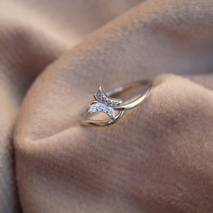 Butterfly Design CZ Ring, Small & Dainty Silver Ring, 925 Sterling Silver Cubic Zircon Ring, Minimalist Butterfly Jewelry, Silver Thin Ring
