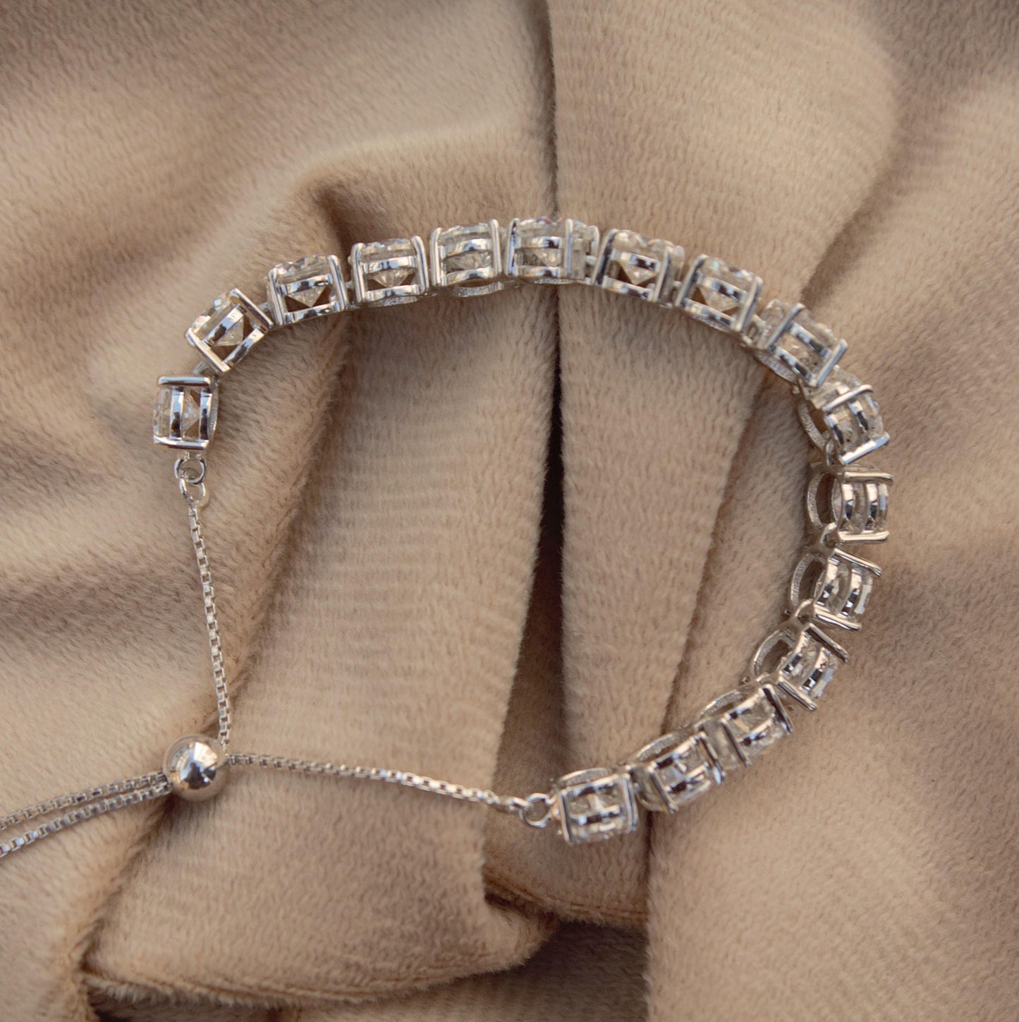 Round Cut Moissanite Silver Chain Bracelet, 925 Sterling Silver Adjustable Bracelet for Her, Statement Bracelet, Wedding Gift for Women