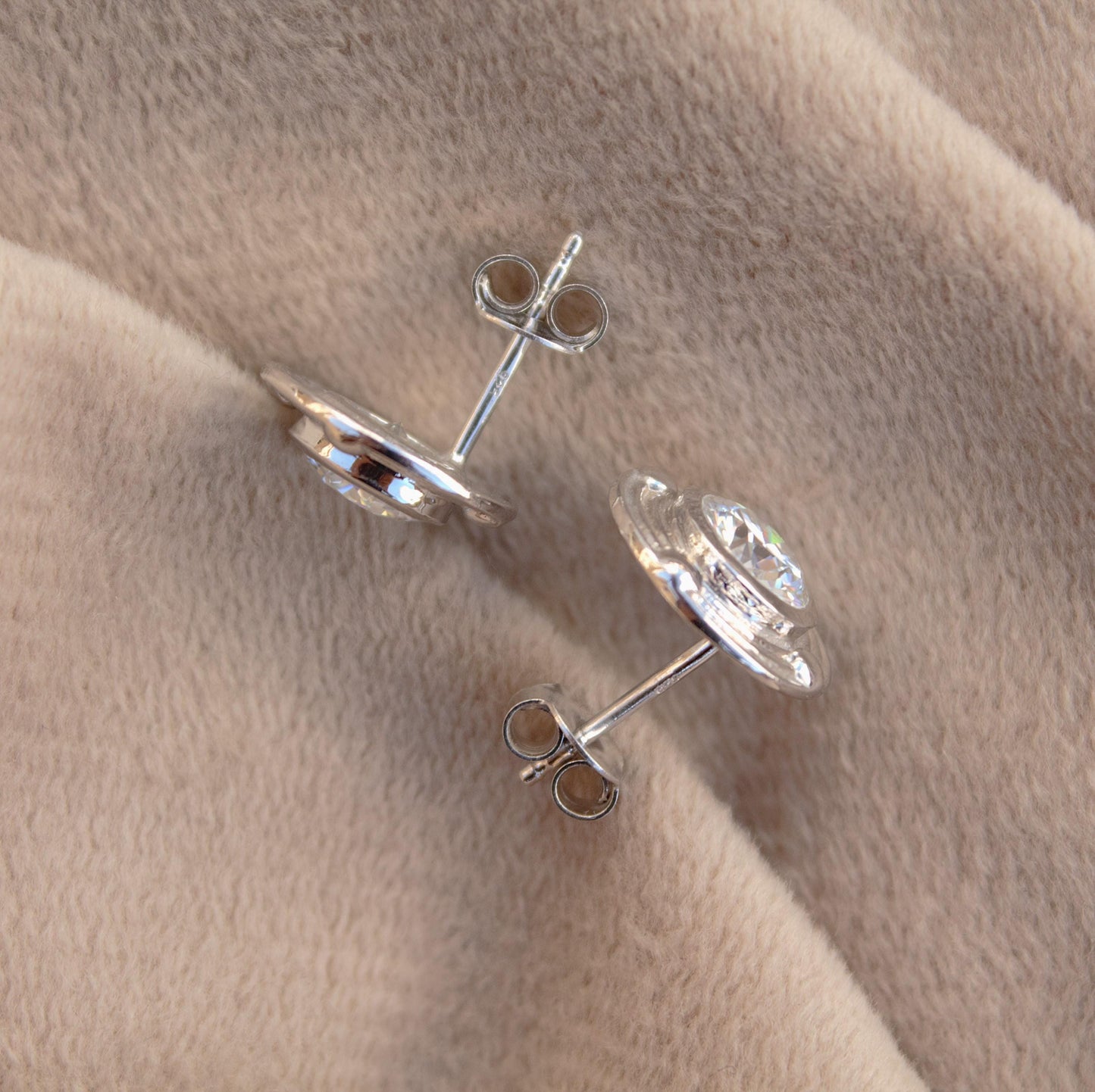 Moissanite Round Cut Stud Earrings, 925 Sterling Silver Stud Earrings, Handmade Vintage Earrings for Women, Bezel Setting Stud Earrings