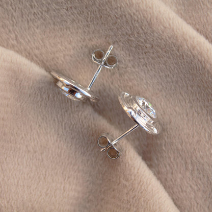 Moissanite Round Cut Stud Earrings, 925 Sterling Silver Stud Earrings, Handmade Vintage Earrings for Women, Bezel Setting Stud Earrings