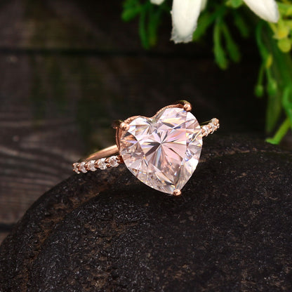 14K Gold Moissanite Heart Ring, Semi Precious Gemstone Ring, Solid Gold Moissanite Ring, Designer Wedding Ring, Statement Ring for Women