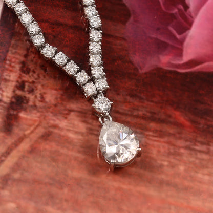 10k 14k 18k Solid Gold Moissanite Necklace, Moissanite Pear Drop Necklace, Victorian Moissanite Necklace, Perfect Wedding Gift for Bride