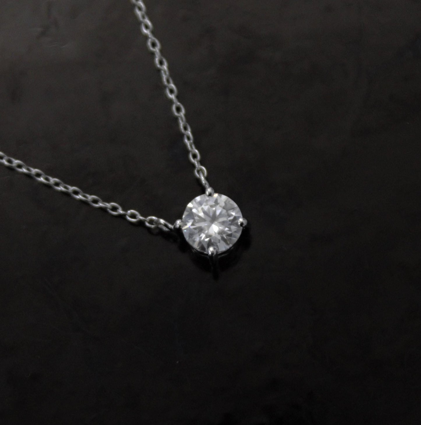 Classic Round Cut Moissanite Pendant with Chain, 925 Sterling Silver Moissanite Chain Necklace, Dainty Solitaire Pendant Necklace for Women