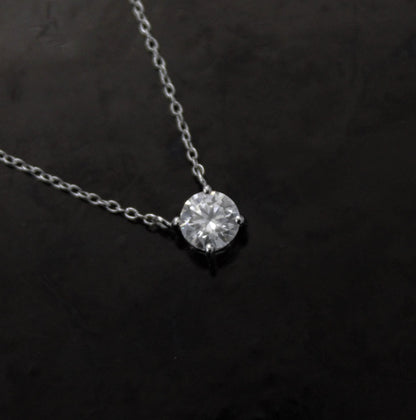 Classic Round Cut Moissanite Pendant with Chain, 925 Sterling Silver Moissanite Chain Necklace, Dainty Solitaire Pendant Necklace for Women