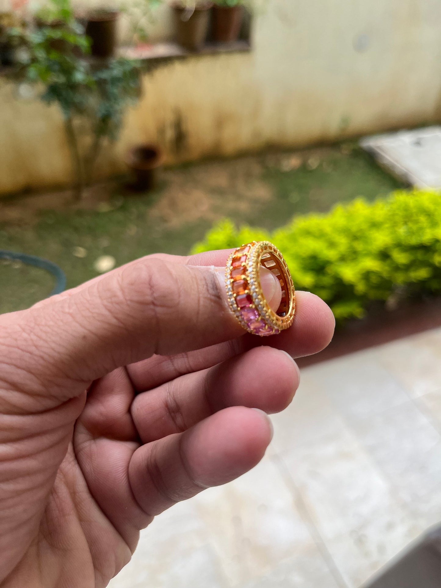 Rainbow Sapphire Round Ring With Moissanite, Multi Sapphire Ring, Full Eternity Band, Gold Ombre Ring, Natural Sapphires Eternity Band