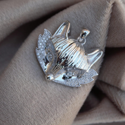 Sterling Silver Fox Charm Pendant, Statement Moissanite 925 Silver Pendant, Animal Face Pendant for Men and Women, Animal Lover Jewelry