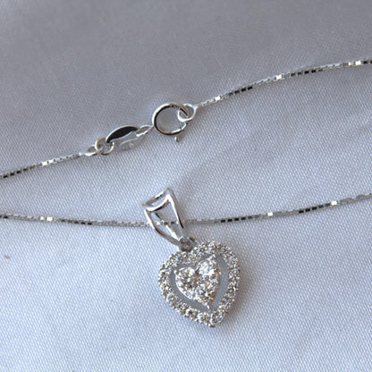 Heart Diamond Solitaire Halo Pendant, Lightweight Diamond Pendant, 18k White Gold Bridal Jewelry, Solid Gold Pendant with Chain for Gift