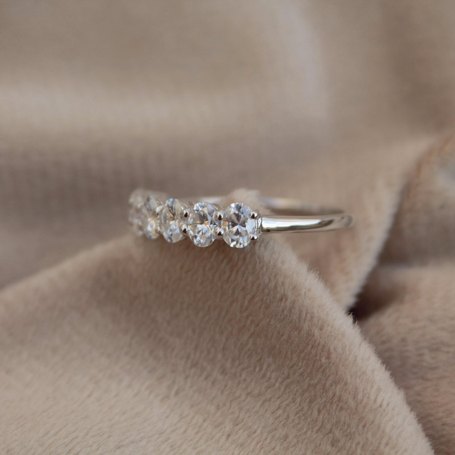 Silver Half Eternity Ring Band with Moissanite, 925 Sterling Silver Ring, Wedding Eternity Band, Oval Cut Moissanite Band for Men and Women