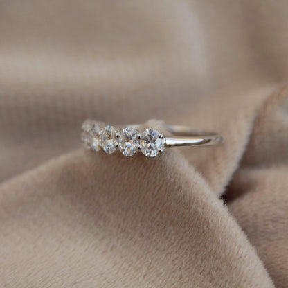 Silver Half Eternity Ring Band with Moissanite, 925 Sterling Silver Ring, Wedding Eternity Band, Oval Cut Moissanite Band for Men and Women