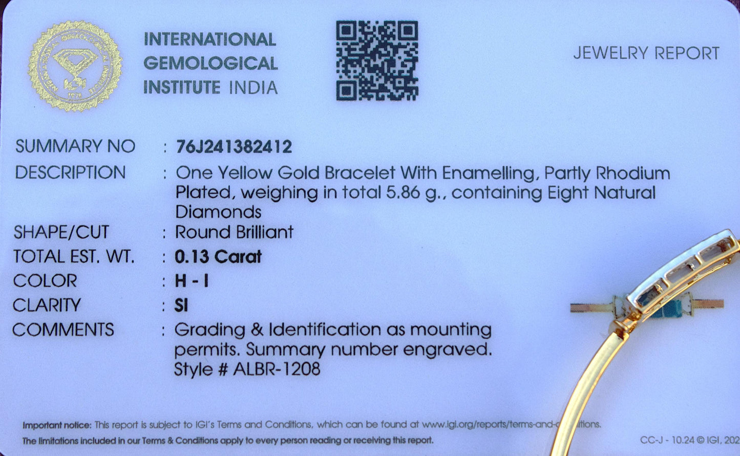 14K Solid Gold Cuff Bracelet, Natural Diamond With Enamel Bracelet, H - I Color S - I Clarity Real Diamond Bracelet, Gift For Special One