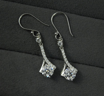 925 Sterling Silver Dangle Earrings, Moissanite Minimalist Earring for Her, White Moissanite Jewelry, Wedding Earrings, Gift for Bridesmaids