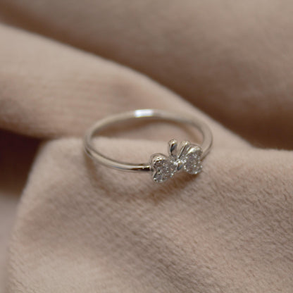Bow Style Cubic Zirconia Ring, 925 Sterling Silver Dainty Bow Ring, Elegant Thin Stacking Silver Ring, Minimalist Birthday Gift for Daughter
