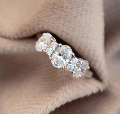 Oval Cut Solid Silver Ring, White Moissanite Jewelry, 925 Sterling Silver Moissanite Ring, Statement Travel Jewelry, Solitaire Ring for Her