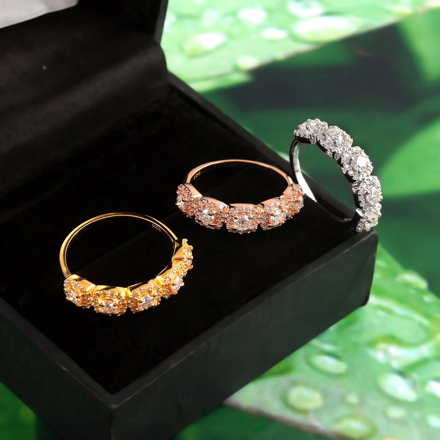 Colorless Moissanite Gold Ring, 14K Solid Gold Ring, Round Cut Minimalist Ring, Engagement Ring, Half Eternity Ring, Eternity Wedding Band