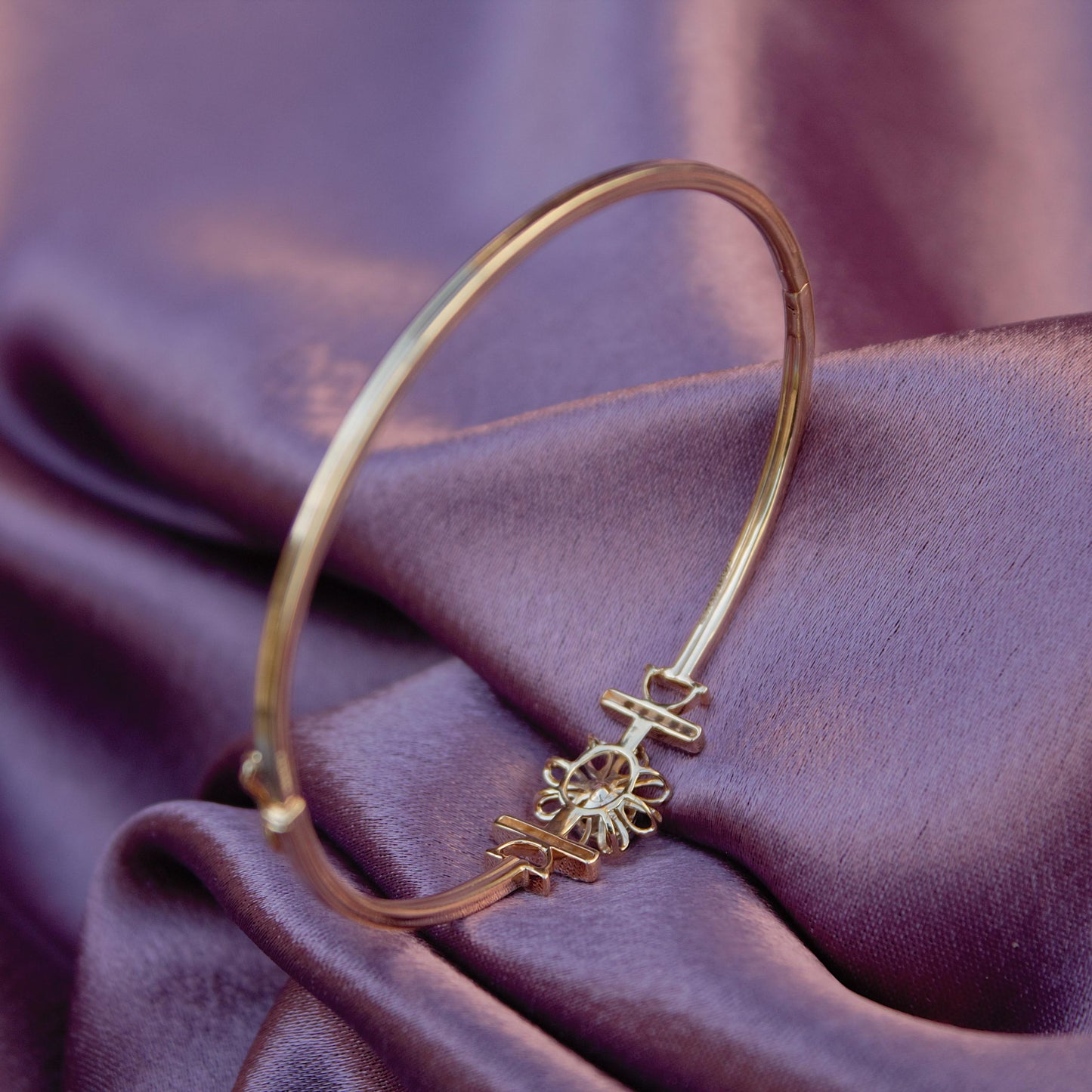 14K Solid Gold Bracelet, Flower Design Natural Diamond Bangle Bracelet,  IG Certified Cuff Bangle Bracelet Gift For Her, Stackable Bracelet