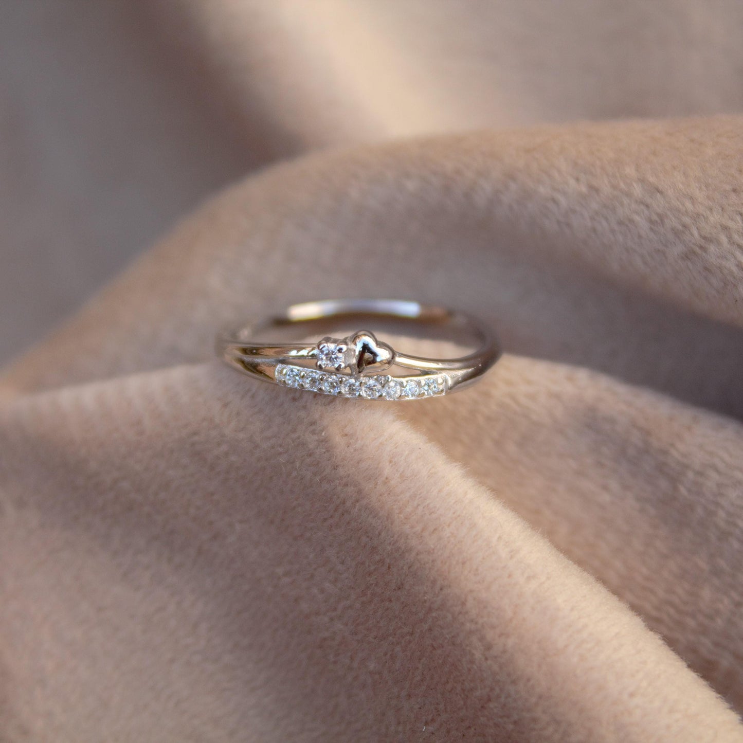 Cubic Zirconia Tiny Heart Ring Band, 925 Sterling Silver Band, Everyday Wear Stacking Ring, Silver Thin Ring for Girls, Thumb Band Ring