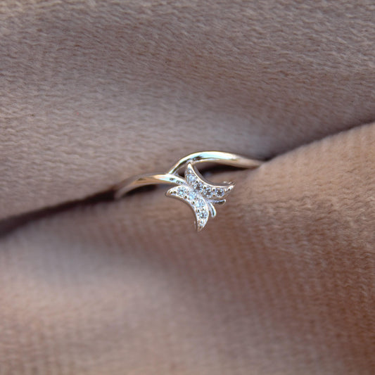Butterfly Design CZ Ring, Small & Dainty Silver Ring, 925 Sterling Silver Cubic Zircon Ring, Minimalist Butterfly Jewelry, Silver Thin Ring