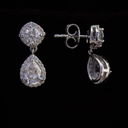 Teardrop Moissanite 925Sterling Silver Earring, Solitaire Halo Dangle Earrings for Bride, Classic Moissanite Jewelry, Perfect for Engagement