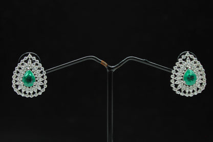 Emerald & Moissanite Necklace Earrings Set, 925 Sterling Silver Necklace, Anniversary Gift, Designer Jewelry, Wedding Necklace Set for Bride