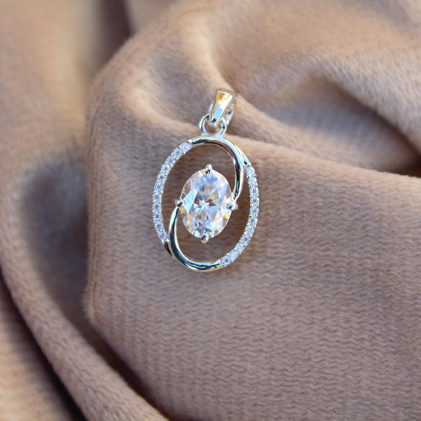 Oval Moissanite 925 Sterling Silver Charm Pendant, Oval Cut Minimalist Pendant, Silver Jewelry for Women, Statement Silver Pendant for Chain